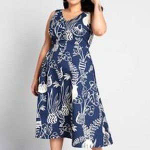 Modcloth Full of Character Navy Plant Midi Dress